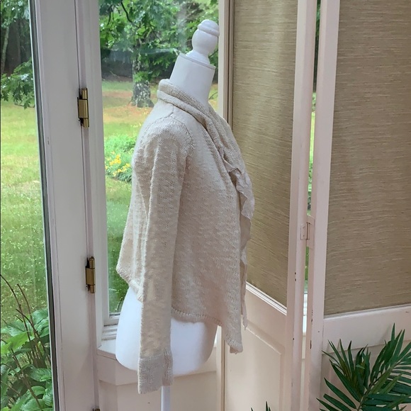 Lucky Brand Ivory Lacy Cardigan, Open Front Cardigan Sweater, Boho Cardigan - Picture 9 of 12